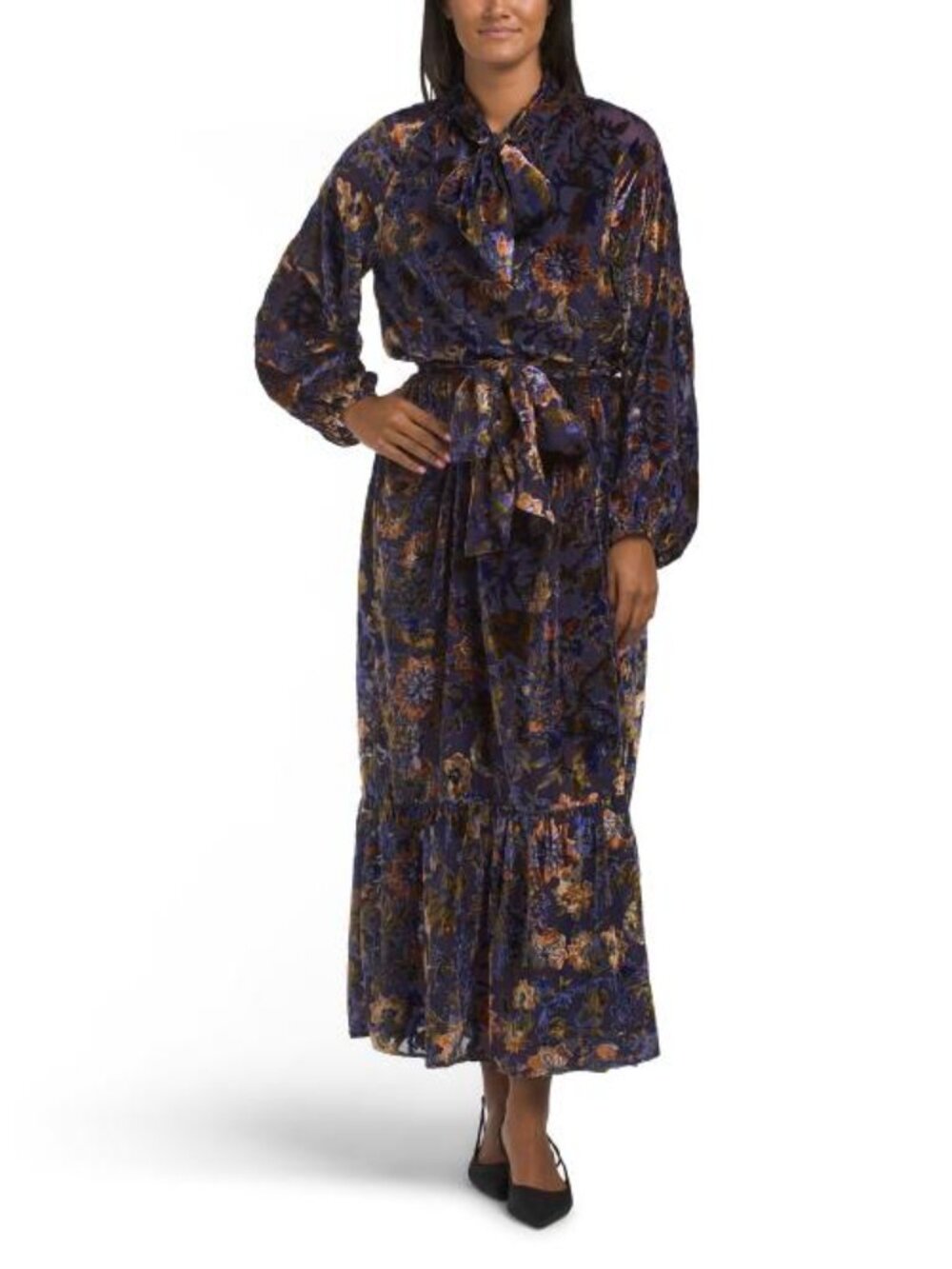 MARIE OLIVER Long Sleeve Tiered Velvet Dress